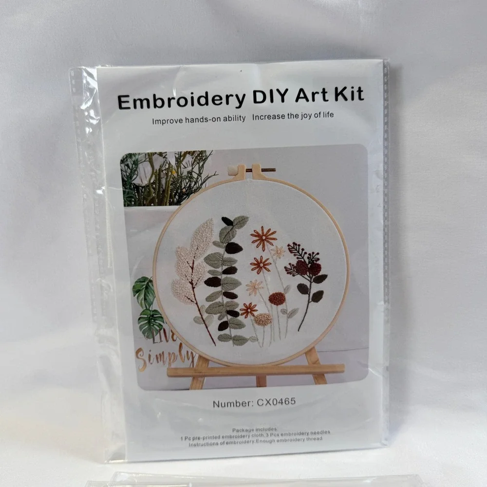 Embroidery DIY Art Kit Unisex OS Multicolor Floral 4-Pack with Hoop